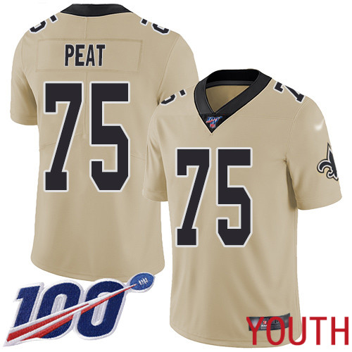 New Orleans Saints Limited Gold Youth Andrus Peat Jersey NFL Football #75 100th Season Inverted Legend Jersey->youth nfl jersey->Youth Jersey
